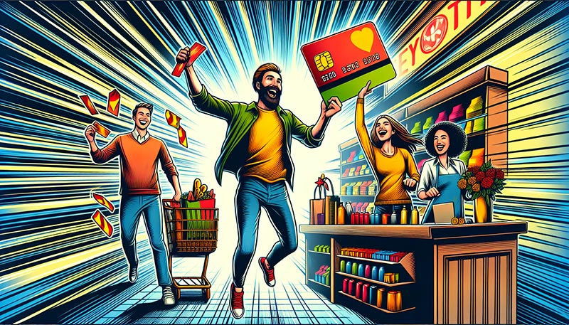 Illustration of customers making repeat purchases with a loyalty card