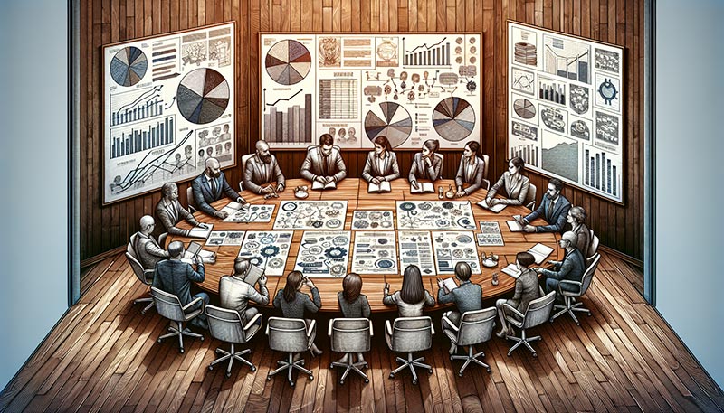 Illustration of a team planning and discussing workforce strategies