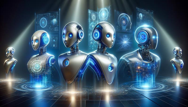 Illustration of futuristic AI chatbots