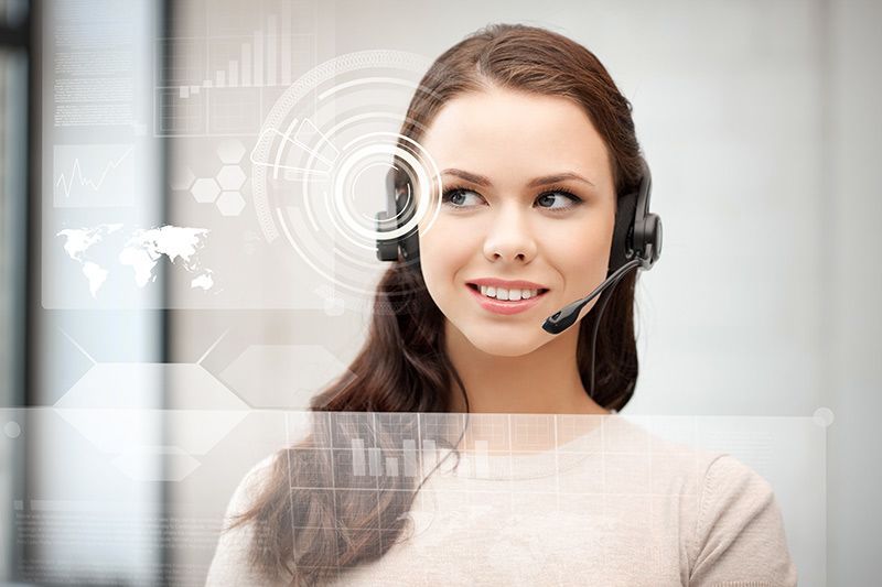 helpline operator with headphones