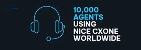 Illustration of a headset with text: "10,000 agents using NICE CXone worldwide."