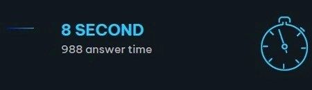Text "8 SECOND, 988 answer time" with a stopwatch icon on a dark background.