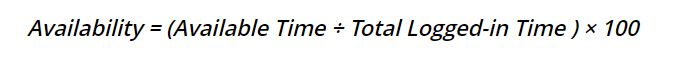 Availability is equal to  (Available Time divided by Total Logged-in Time) times 100