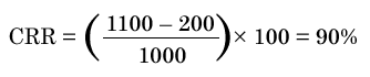 CRR is equal to (1,100 minus 200 divided by 1,000) multiply by 100. CRR is 90%