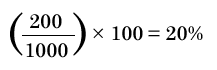 (200 divided 1000) times 100 is equal to 20%