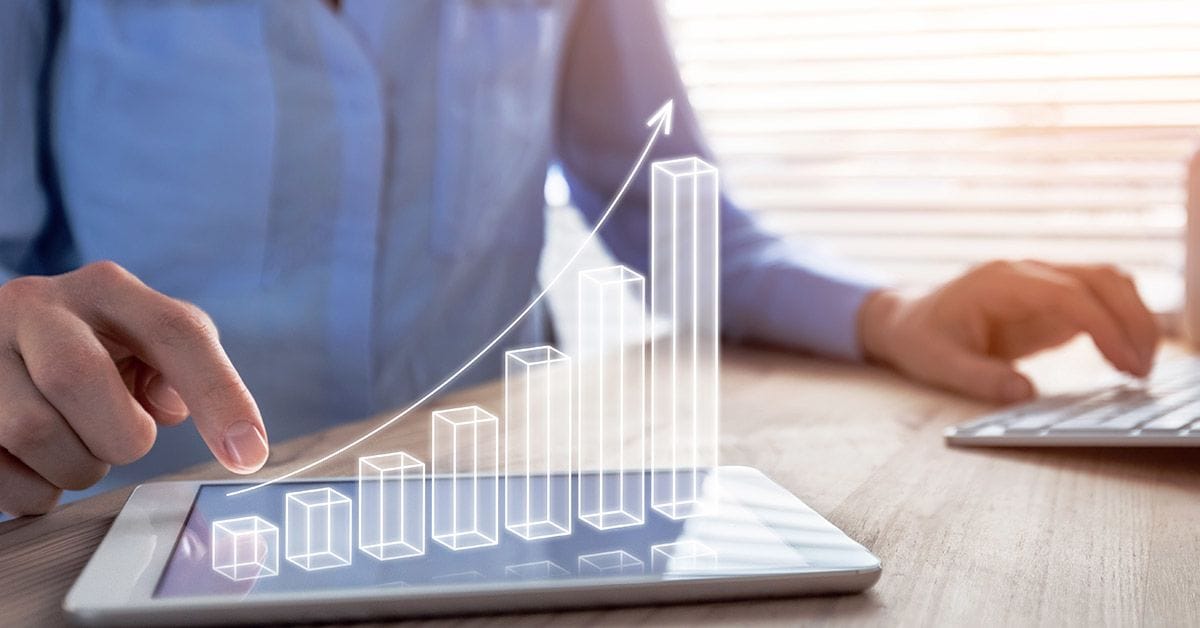 mobile tablet and graph presentation