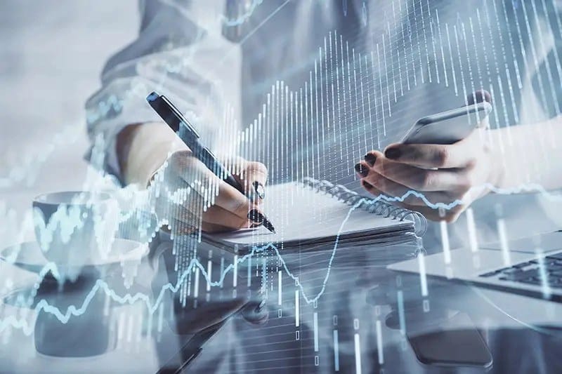 double exposure financial graph sketch hologram
