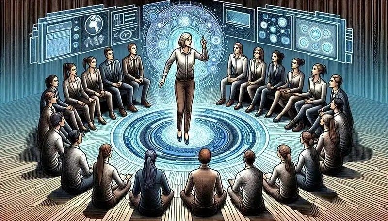 Illustration of employees engaged in a coaching session