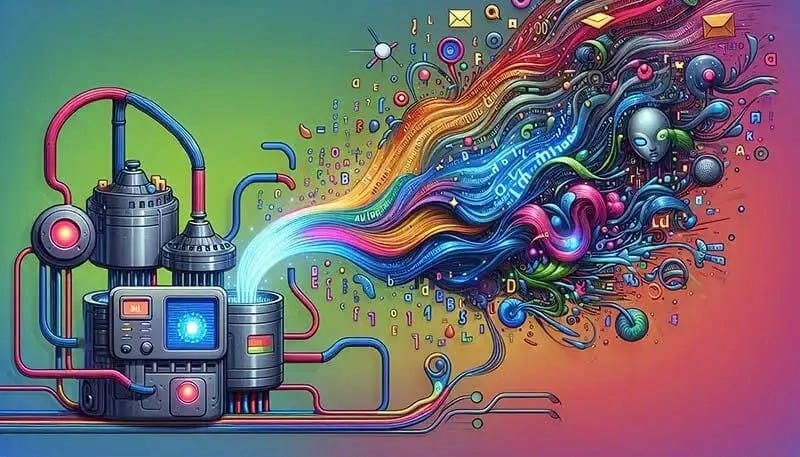 Illustration of generative AI transforming text into art