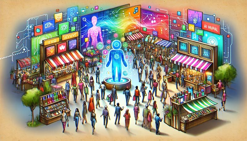 An artistic representation of leveraging AI driven personalization for competitive advantage.