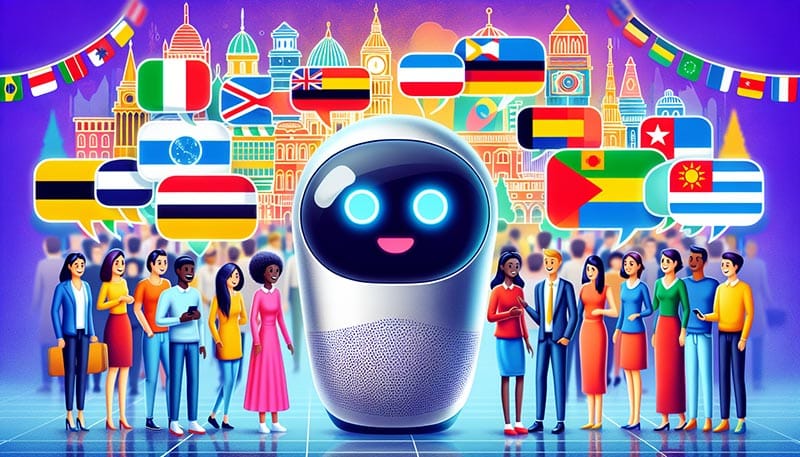 An illustration demonstrating multilingual support through conversational AI.