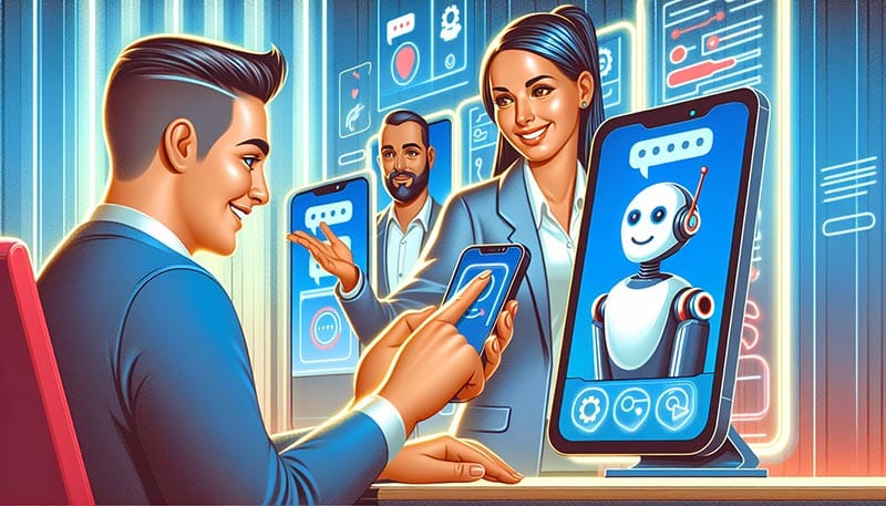 An illustration depicting AI-powered tools enhancing customer service.