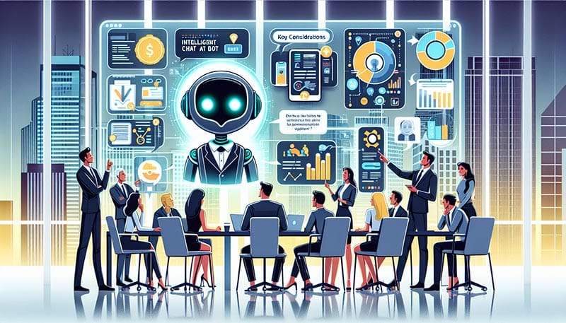 An illustration depicting the process of choosing the right intelligent chatbot for a business.