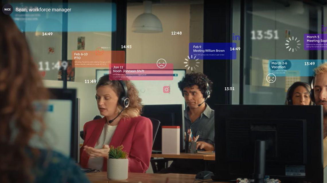 Call center agents working with callers.